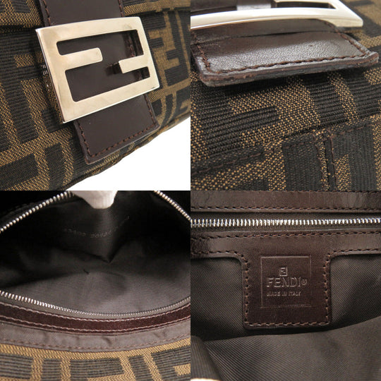 FENDI Shoulder Bag Canvas, Leather Brown One Shoulder Bag Mamma Bucket Zucca Pattern Women Used Authentic