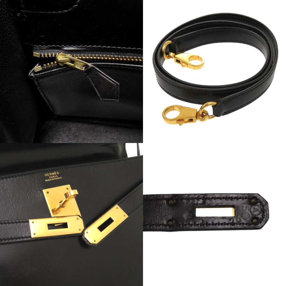 HERMES Handbag Box scarf black Kelly 32 internal sewing Women Used Authentic