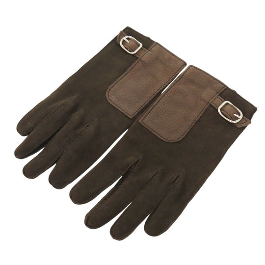 HERMES gloves lambskin Dark brown mens 7 1/2 Used Authentic