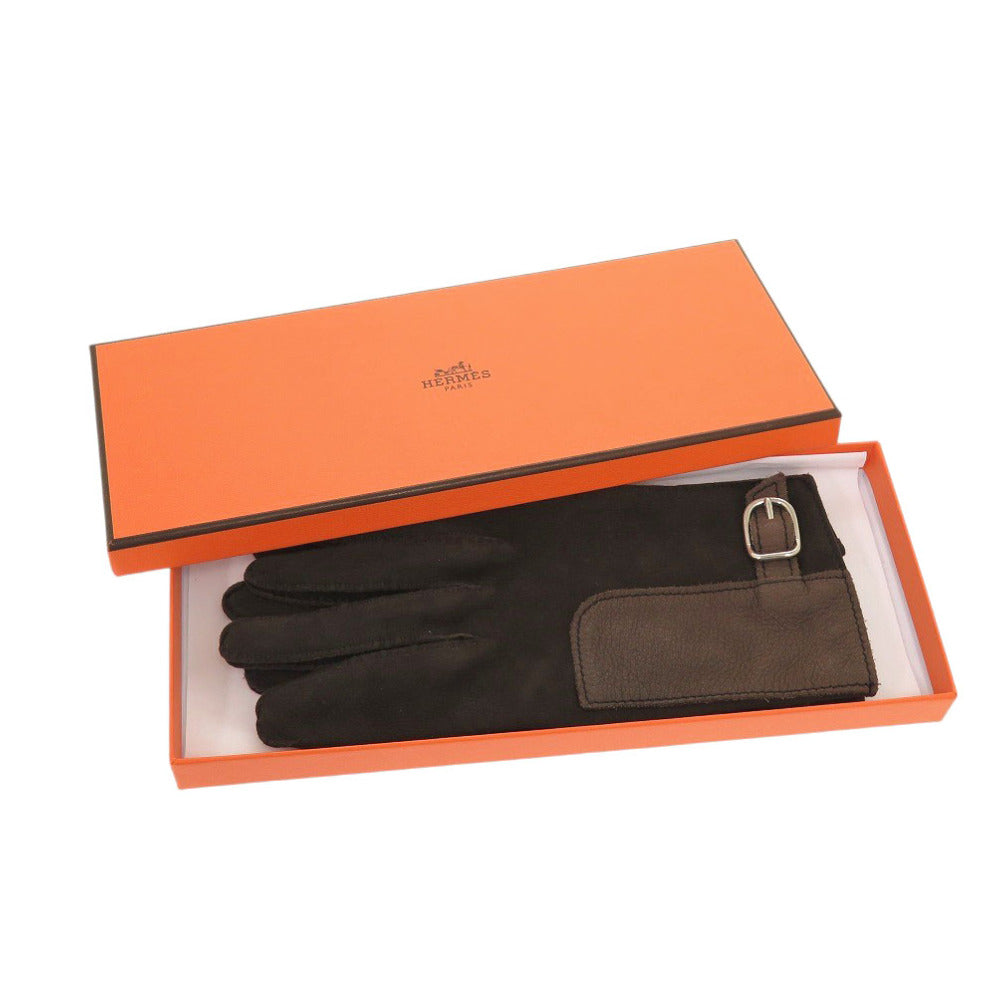 HERMES gloves lambskin Dark brown mens 7 1/2 Used Authentic