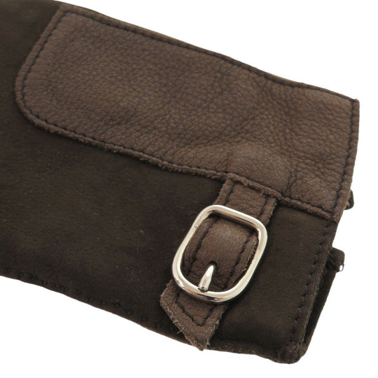 HERMES gloves lambskin Dark brown mens 7 1/2 Used Authentic