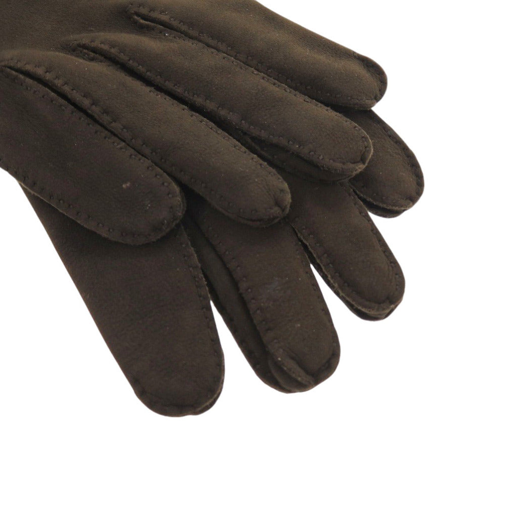 HERMES gloves lambskin Dark brown mens 7 1/2 Used Authentic