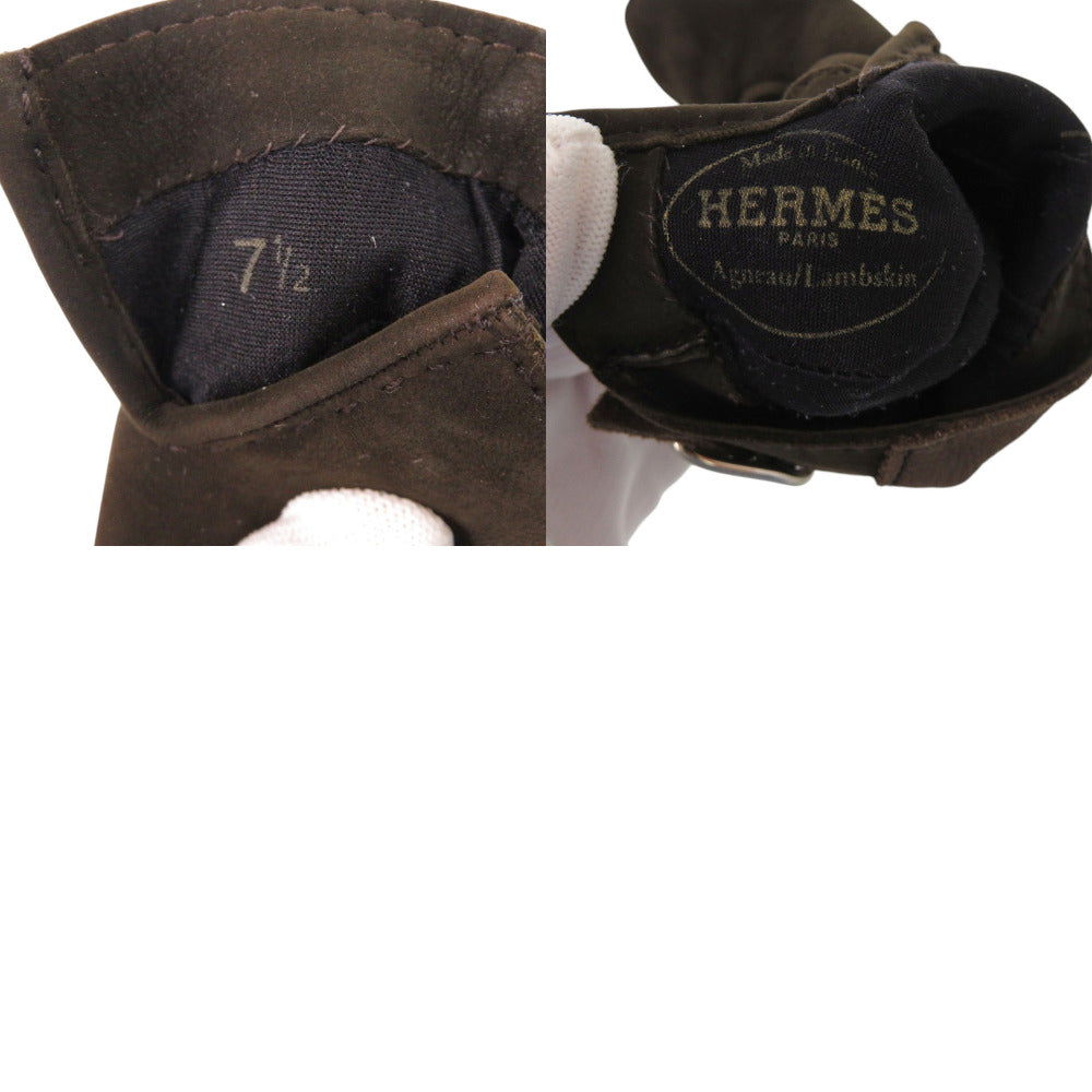 HERMES gloves lambskin Dark brown mens 7 1/2 Used Authentic