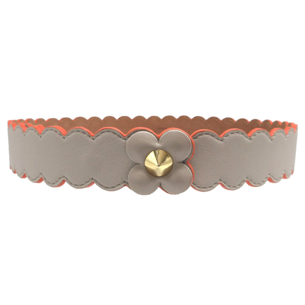 FENDI belt leather gray Flower motif unisex(Unisex) 75/30 Used Authentic