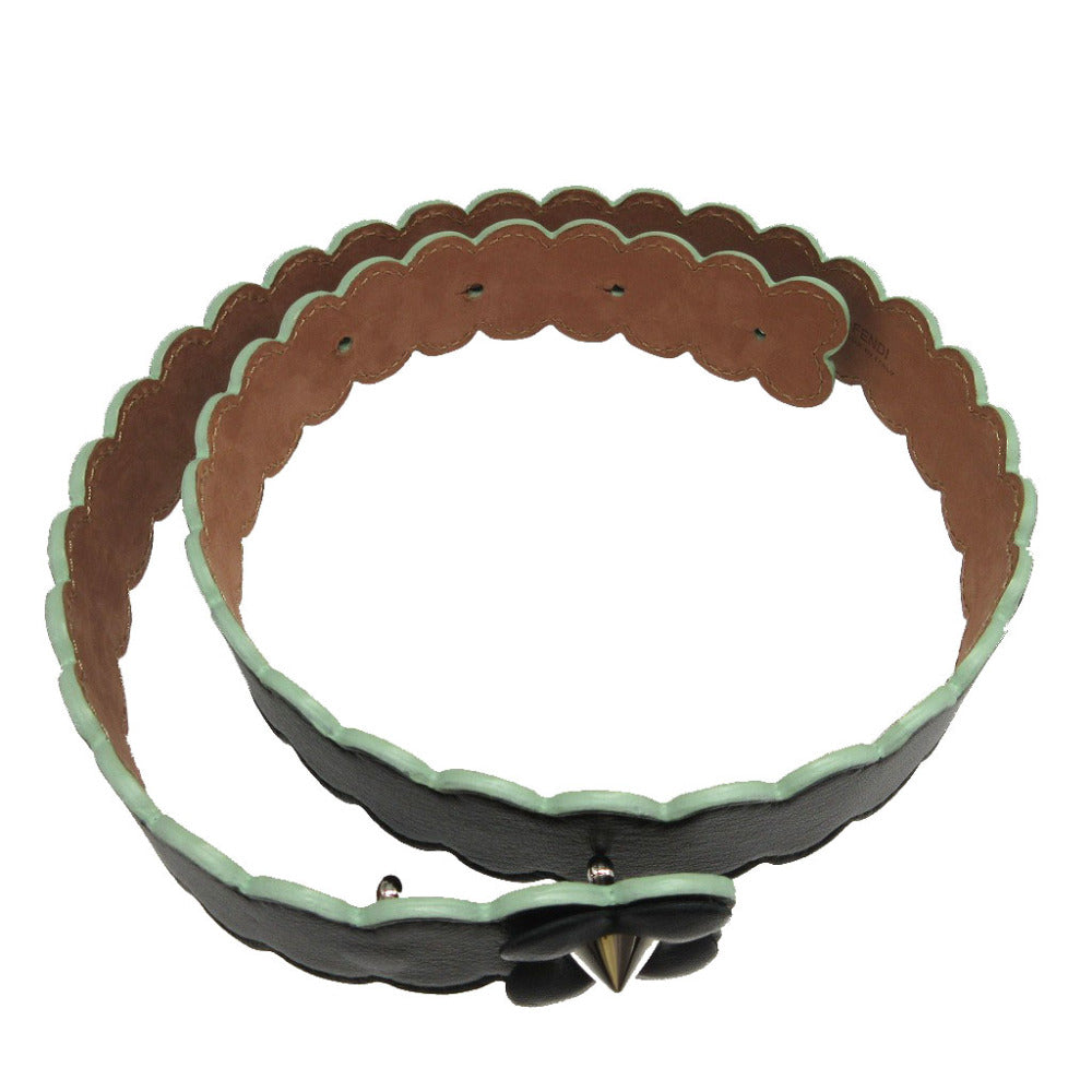 FENDI belt leather black Flower motif unisex(Unisex) 75/30 Used Authentic