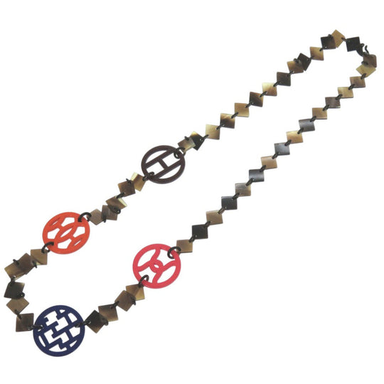 HERMES Necklace Buffalo horn multicolor Long necklace DIVA Women Used Authentic