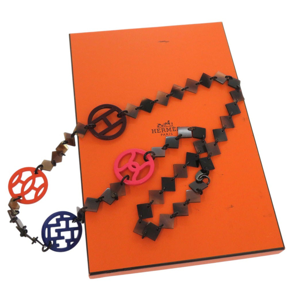 HERMES Necklace Buffalo horn multicolor Long necklace DIVA Women Used Authentic