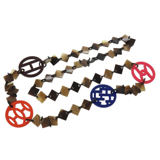 HERMES Necklace Buffalo horn multicolor Long necklace DIVA Women Used Authentic