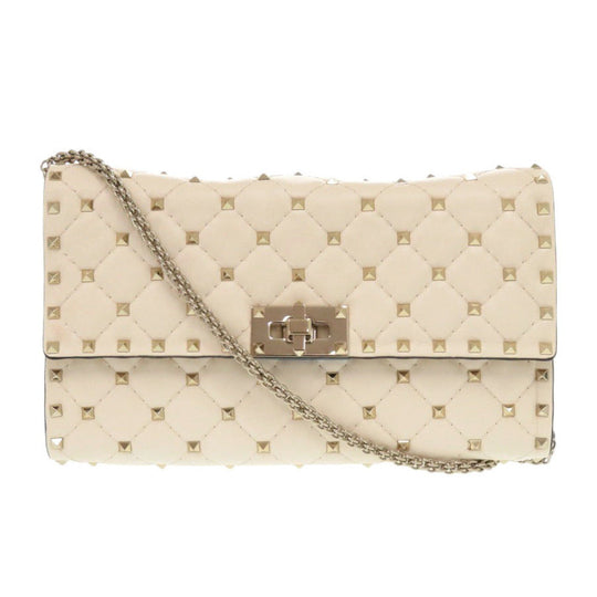 Valentino Garavani Shoulder Bag leather Light Ivory Rock studs