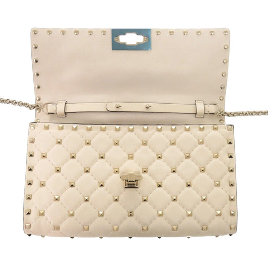 Valentino Garavani Shoulder Bag leather Light Ivory Rock studs