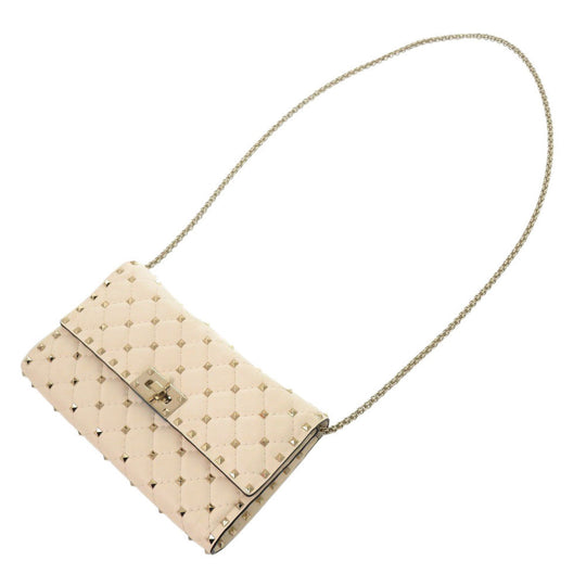 Valentino Garavani Shoulder Bag leather Light Ivory Rock studs