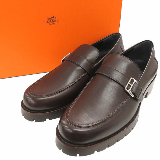 HERMES Leather shoes leather Dark brown Loafers Business Leather Shoes mens 42.5 Used Authentic
