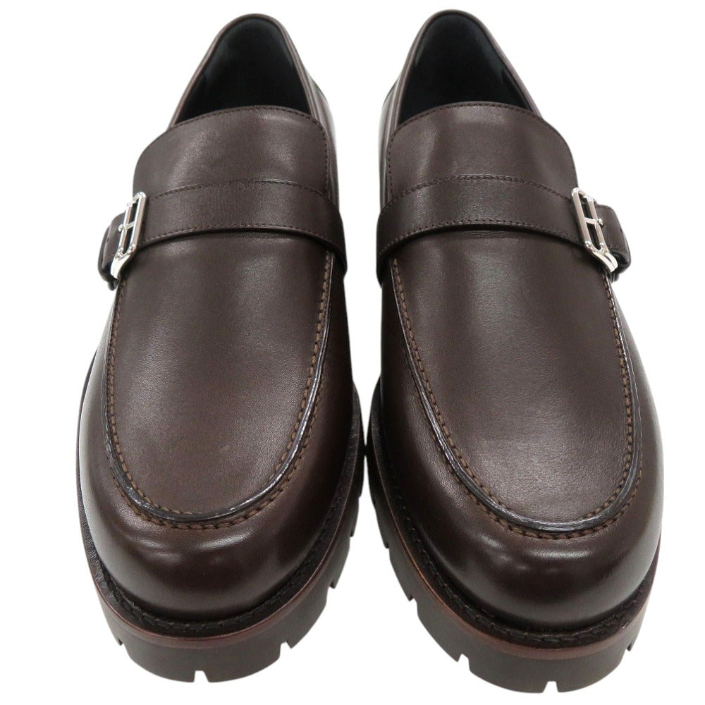 HERMES Leather shoes leather Dark brown Loafers Business Leather Shoes mens 42.5 Used Authentic