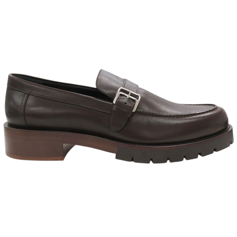 HERMES Leather shoes leather Dark brown Loafers Business Leather Shoes mens 42.5 Used Authentic