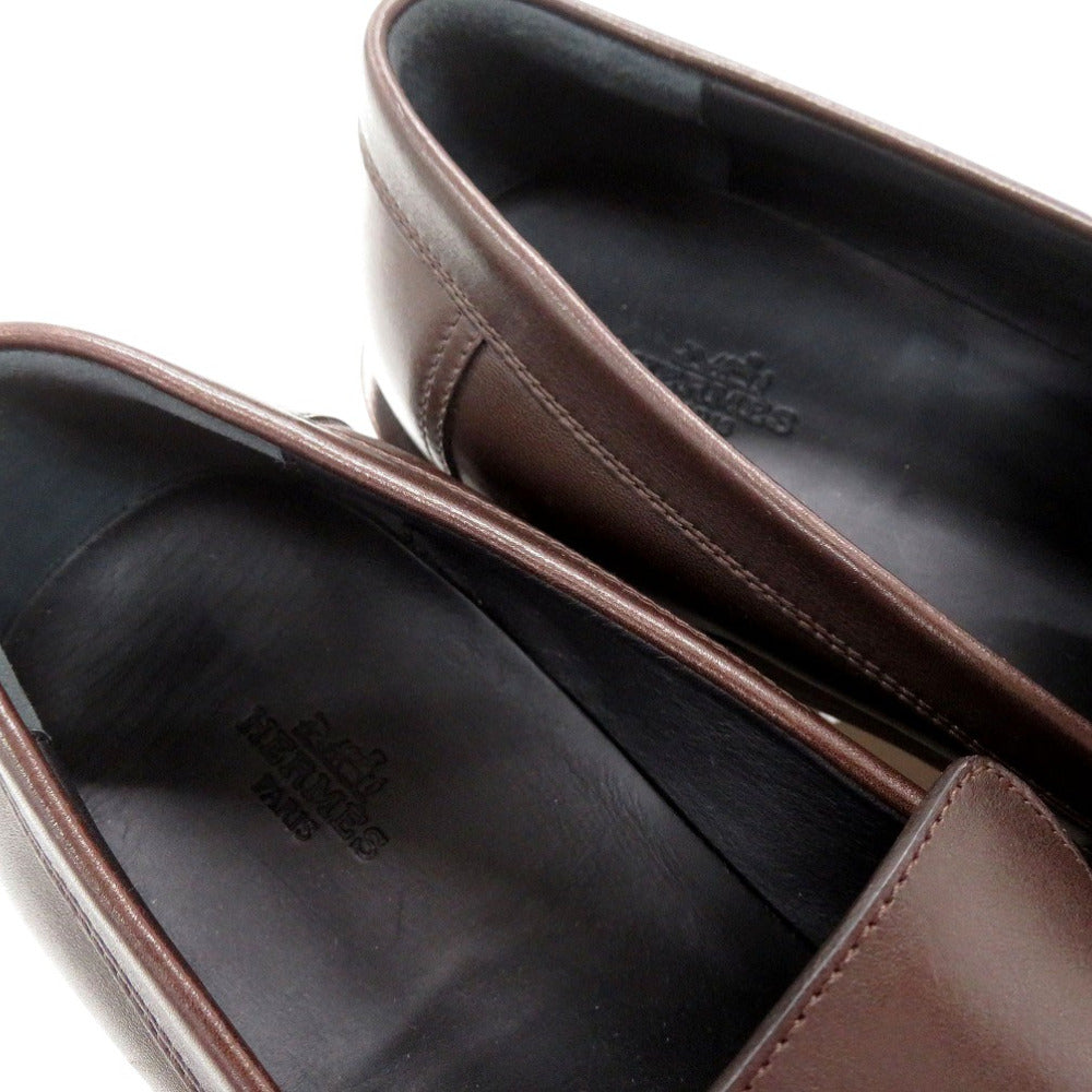 HERMES Leather shoes leather Dark brown Loafers Business Leather Shoes mens 42.5 Used Authentic