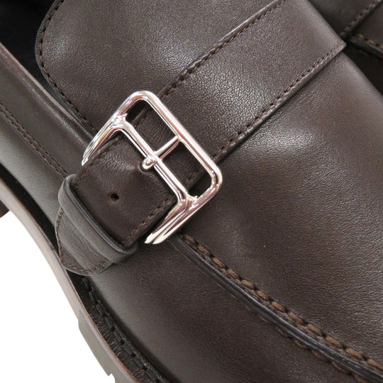 HERMES Leather shoes leather Dark brown Loafers Business Leather Shoes mens 42.5 Used Authentic