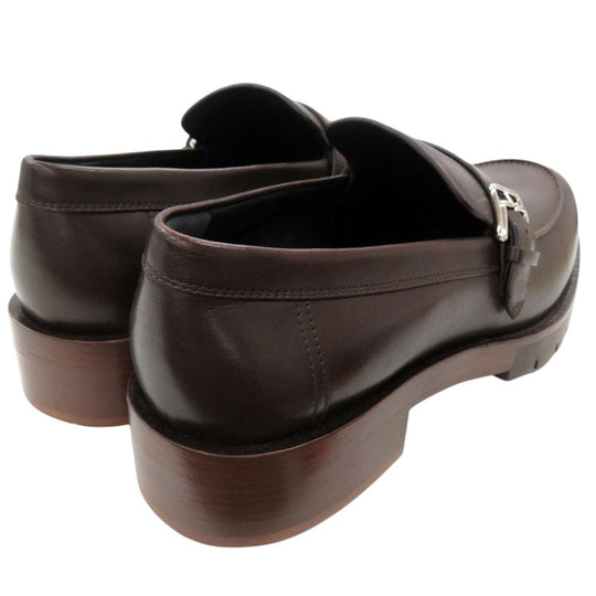 HERMES Leather shoes leather Dark brown Loafers Business Leather Shoes mens 42.5 Used Authentic
