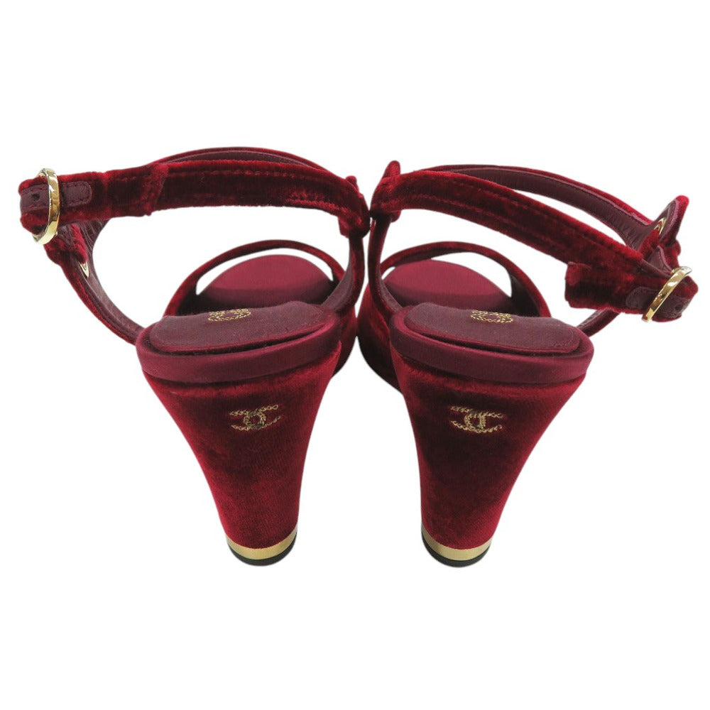 CHANEL Sandals velvet Burgundy Strap chunky heel Women 37 1/2 C Used Authentic