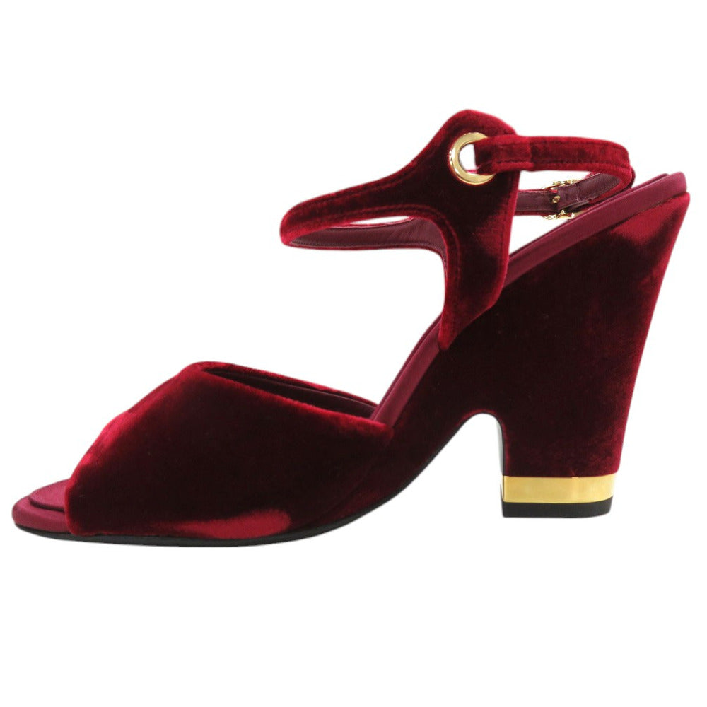 CHANEL Sandals velvet Burgundy Strap chunky heel Women 37 1/2 C Used Authentic