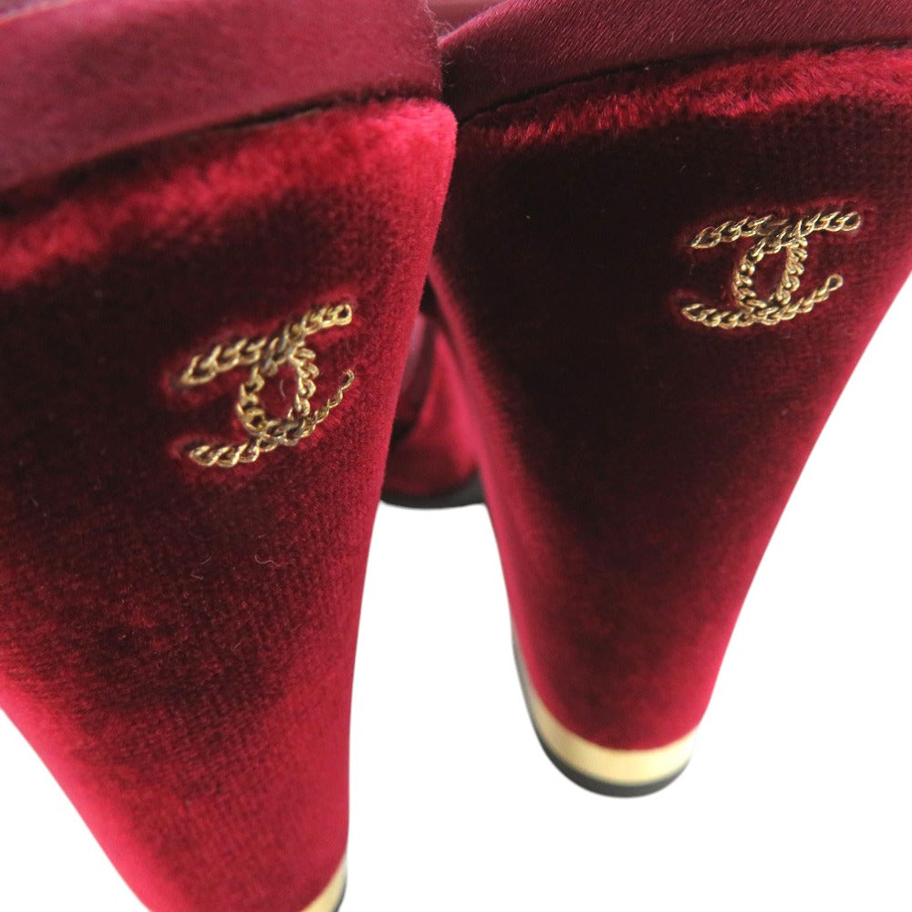 CHANEL Sandals velvet Burgundy Strap chunky heel Women 37 1/2 C Used Authentic