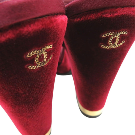 CHANEL Sandals velvet Burgundy Strap chunky heel Women 37 1/2 C Used Authentic