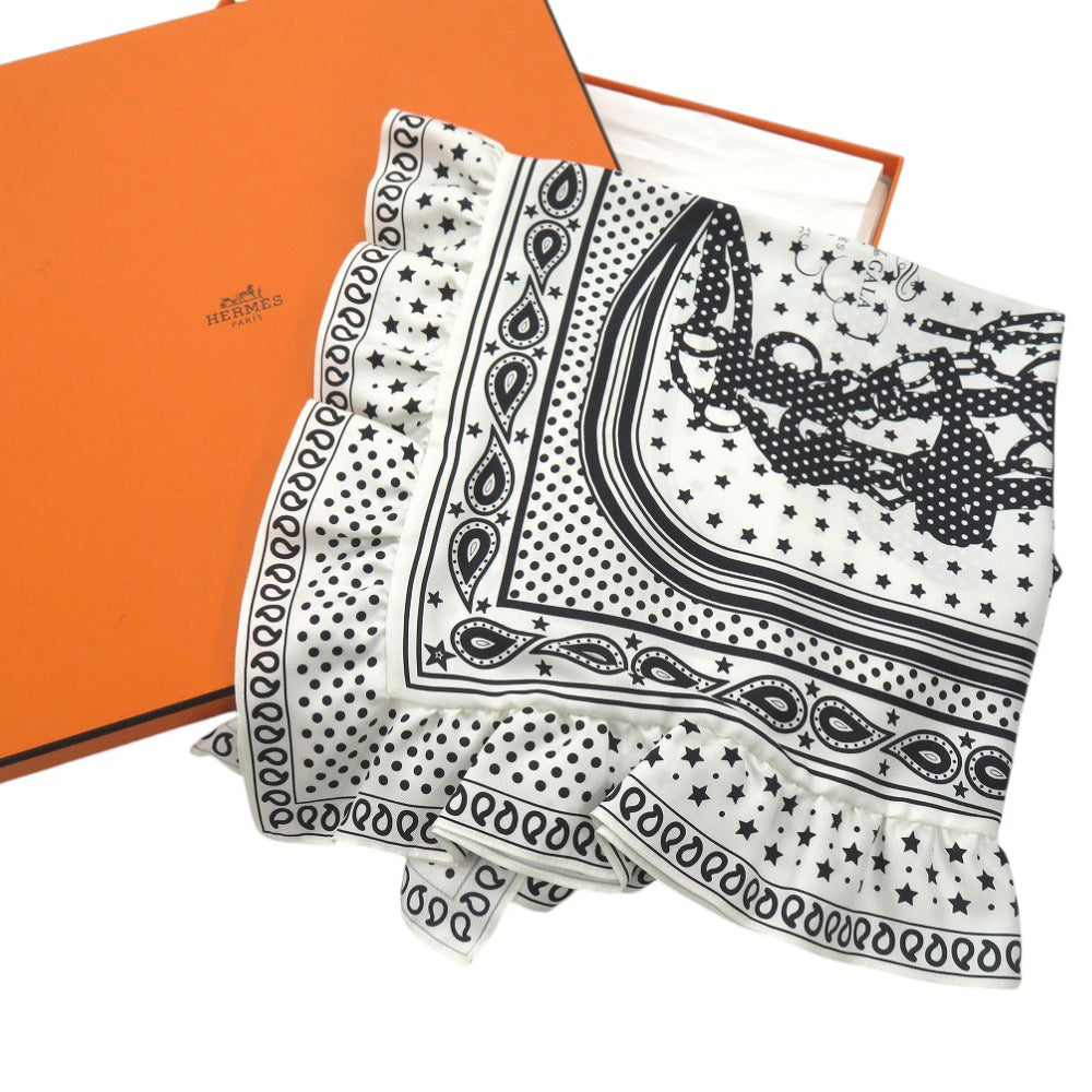 HERMES scarf silk BLANK Dots Frill Carre70 Brides de Gala Women Used Authentic