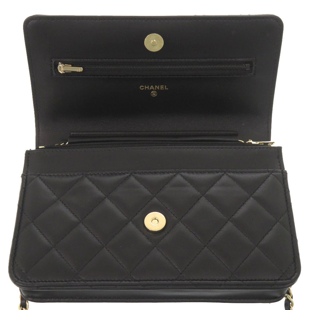 CHANEL Shoulder Bag AP0250 lambskin black Classic Chain Wallet COCO Mark Women Used Authentic