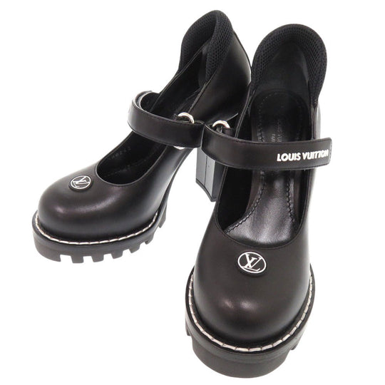 LOUIS VUITTON pumps leather black monogram star trail line 34
