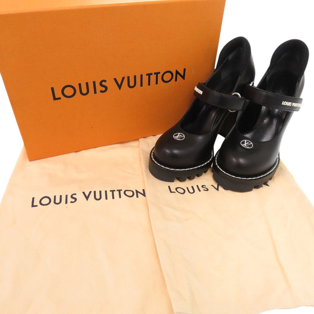LOUIS VUITTON pumps leather black monogram star trail line 34