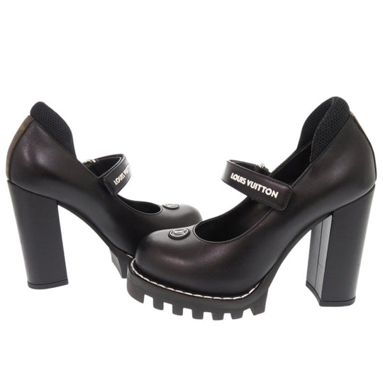 LOUIS VUITTON pumps leather black monogram star trail line 34