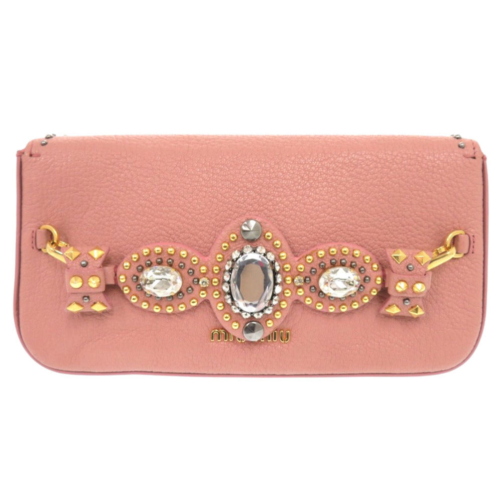 MIUMIU Clutch bag Leather, Stone pink Ribbon, Beads, Studs