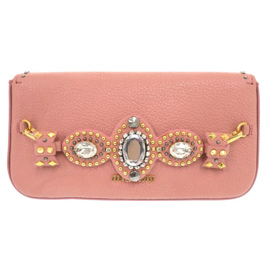 MIUMIU Clutch bag Leather, Stone pink Ribbon, Beads, Studs