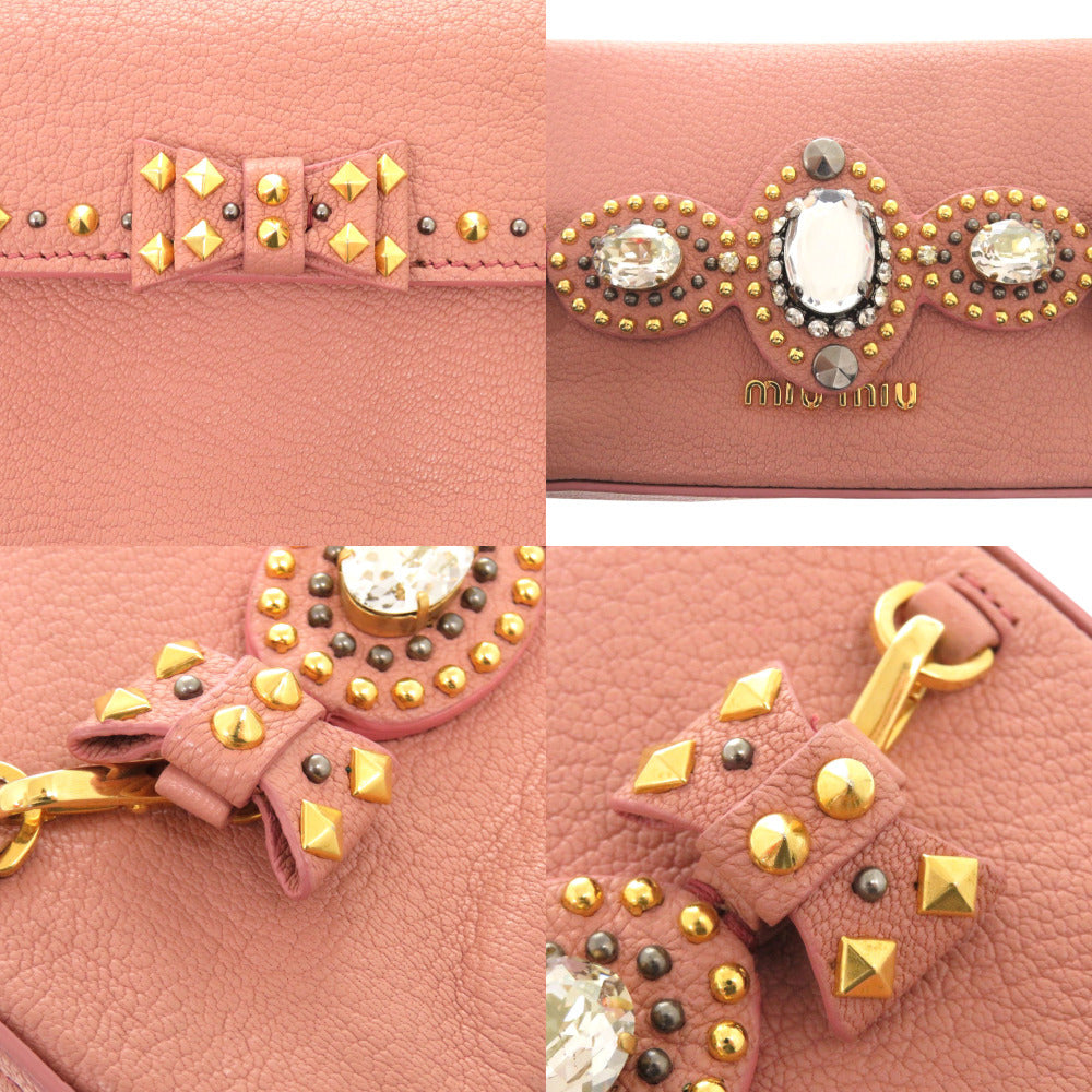 MIUMIU Clutch bag Leather, Stone pink Ribbon, Beads, Studs