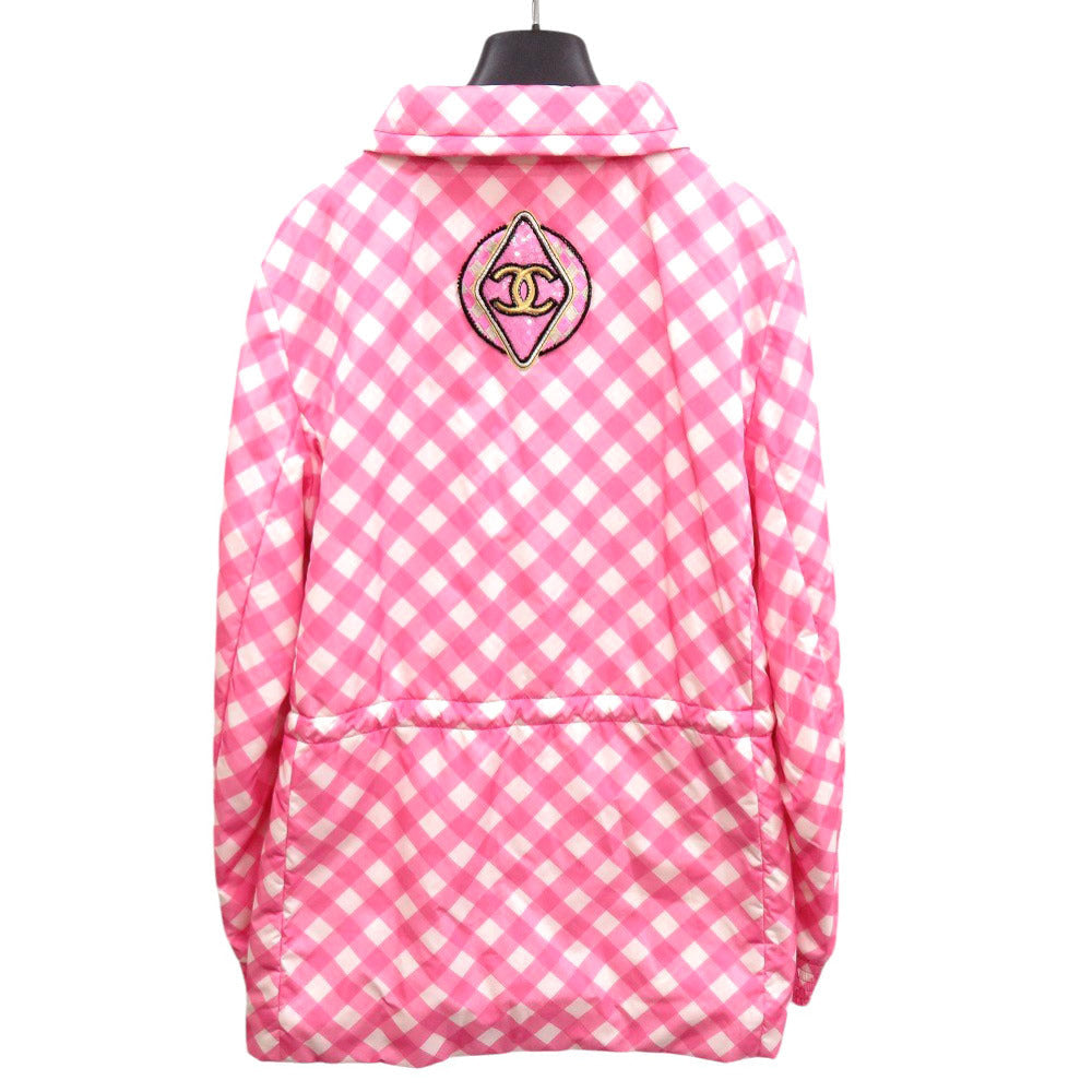 CHANEL Nylon jacket 23C P74093 V65695 Silk, Nylon pink Coat Hoodie Sequins Patch Women 42 Used Authentic