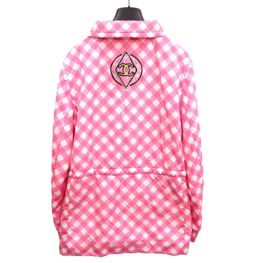 CHANEL Nylon jacket 23C P74093 V65695 Silk, Nylon pink Coat Hoodie Sequins Patch Women 42 Used Authentic
