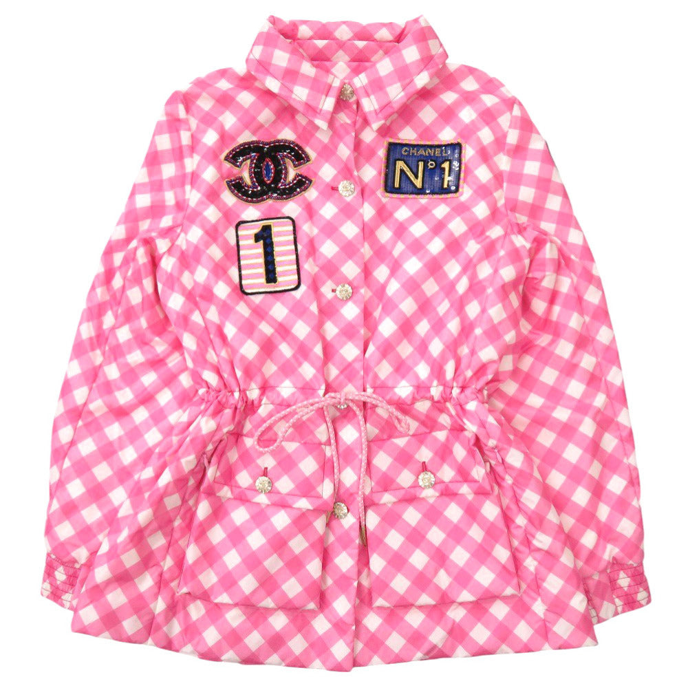 CHANEL Nylon jacket 23C P74093 V65695 Silk, Nylon pink Coat Hoodie Sequins Patch Women 42 Used Authentic