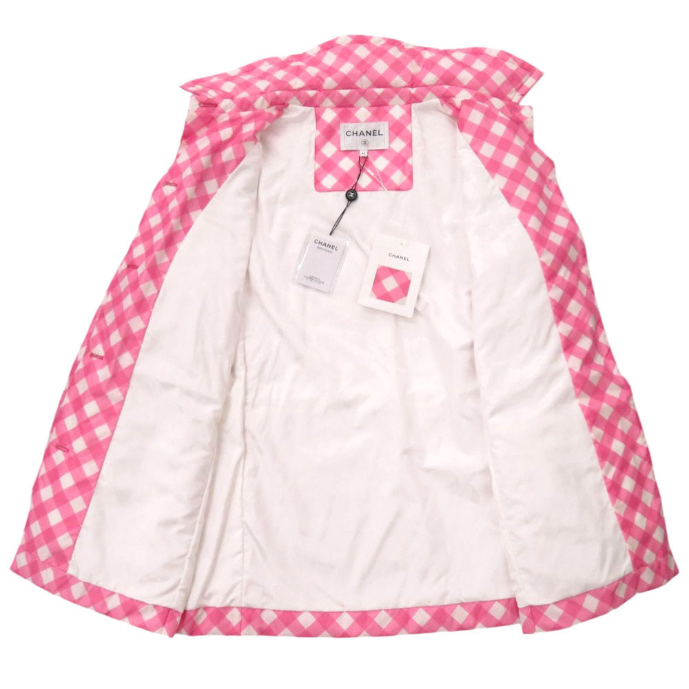 CHANEL Nylon jacket 23C P74093 V65695 Silk, Nylon pink Coat Hoodie Sequins Patch Women 42 Used Authentic