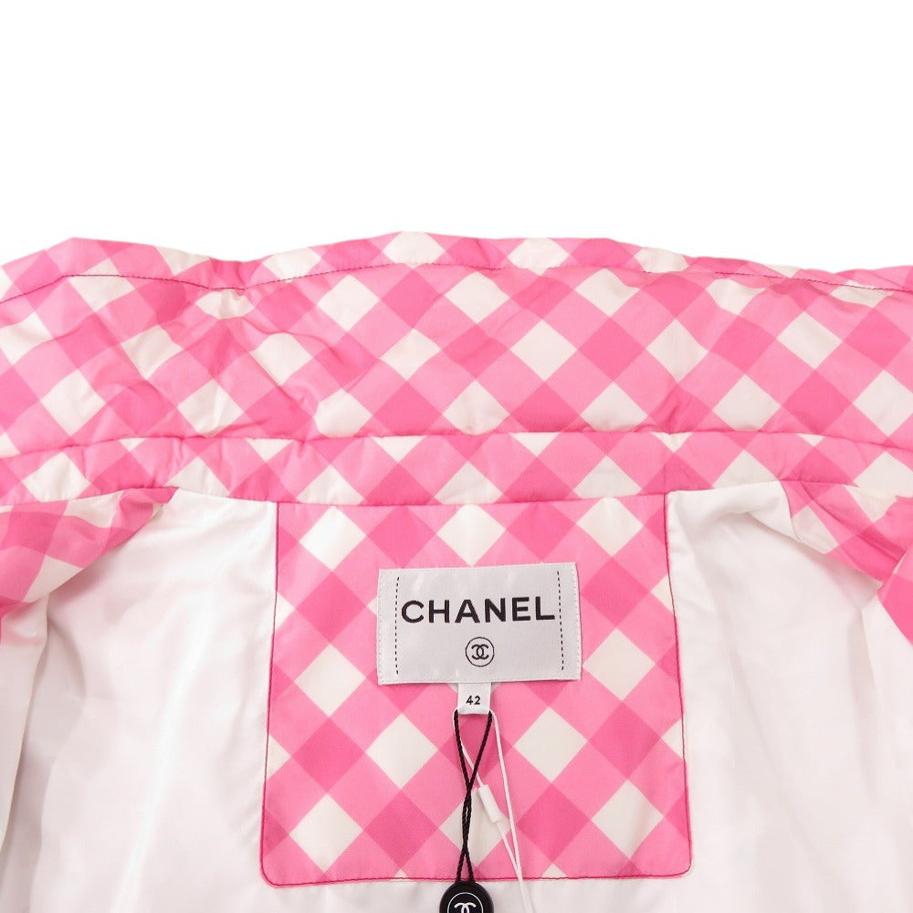 CHANEL Nylon jacket 23C P74093 V65695 Silk, Nylon pink Coat Hoodie Sequins Patch Women 42 Used Authentic