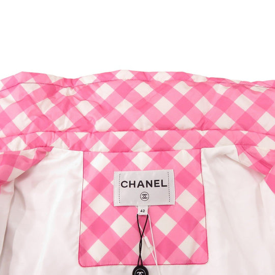 CHANEL Nylon jacket 23C P74093 V65695 Silk, Nylon pink Coat Hoodie Sequins Patch Women 42 Used Authentic