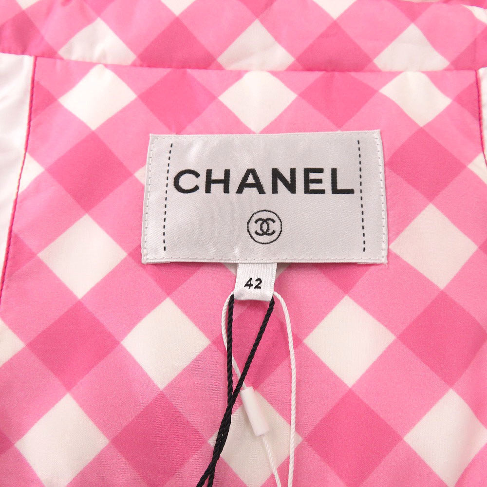CHANEL Nylon jacket 23C P74093 V65695 Silk, Nylon pink Coat Hoodie Sequins Patch Women 42 Used Authentic