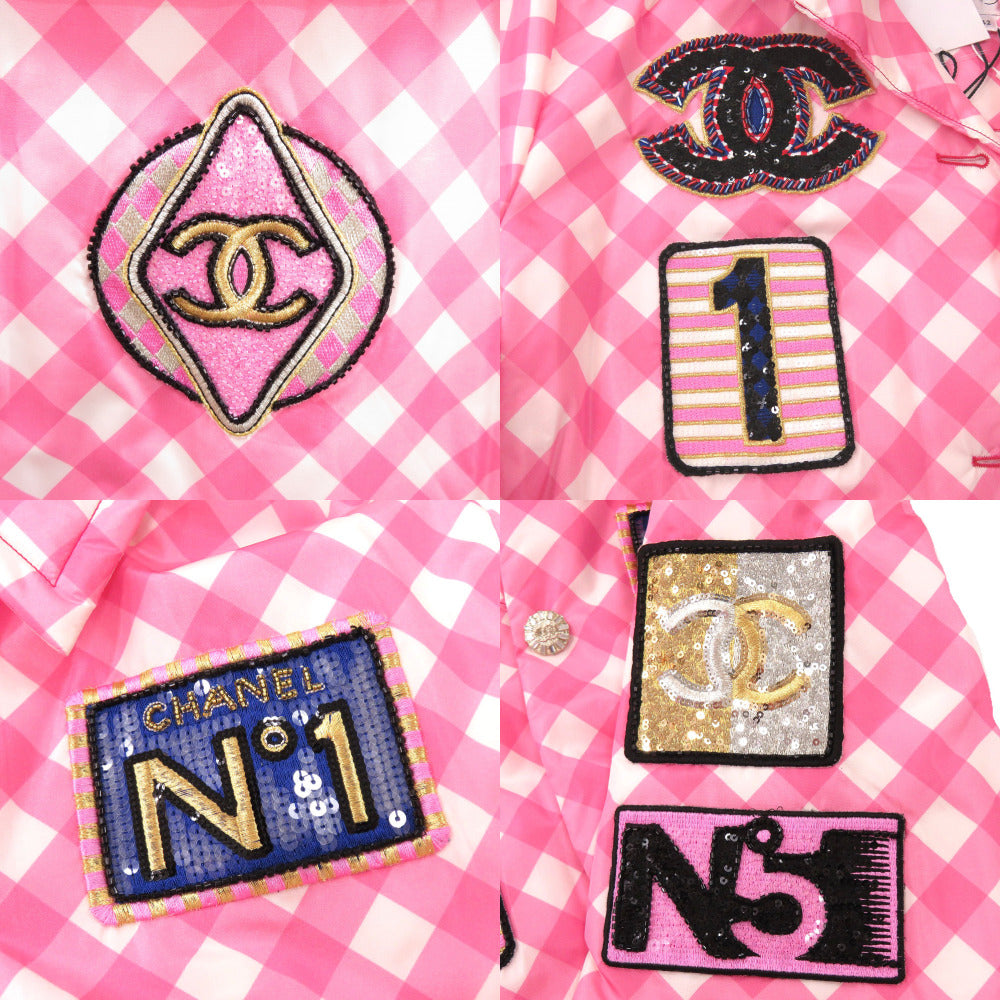 CHANEL Nylon jacket 23C P74093 V65695 Silk, Nylon pink Coat Hoodie Sequins Patch Women 42 Used Authentic
