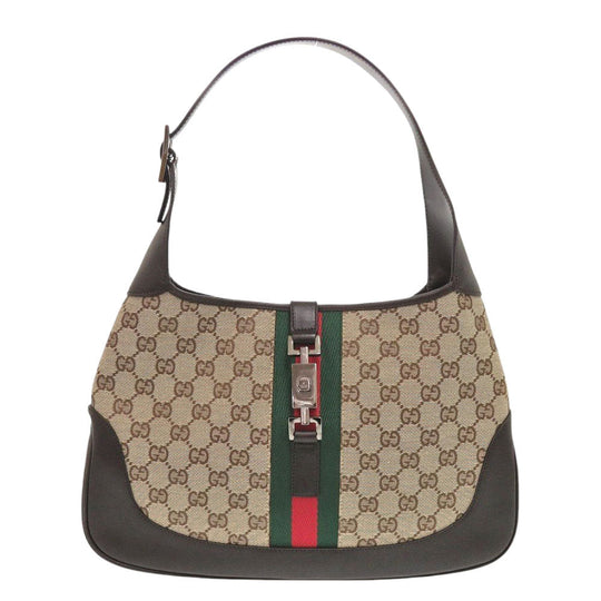 GUCCI Shoulder Bag GG canvas Brown Shelly Line Jackie Women Used Authentic