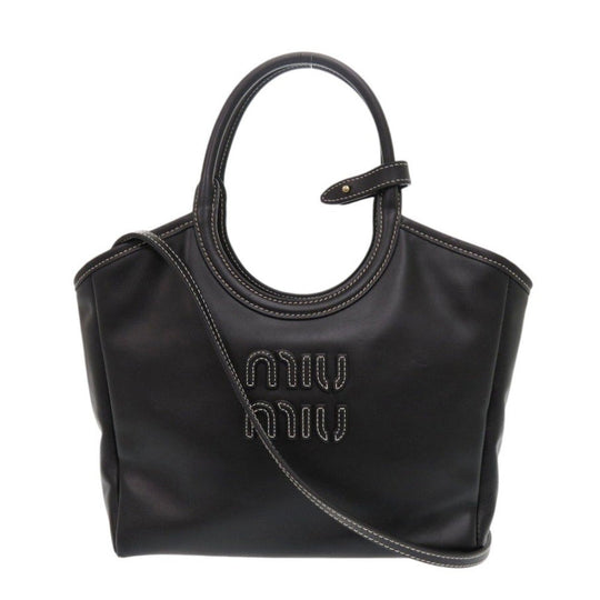 MIUMIU Handbag leather black Ivy Leather Bag Women Used Authentic