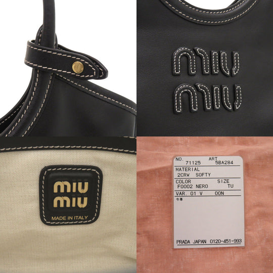 MIUMIU Handbag leather black Ivy Leather Bag Women Used Authentic