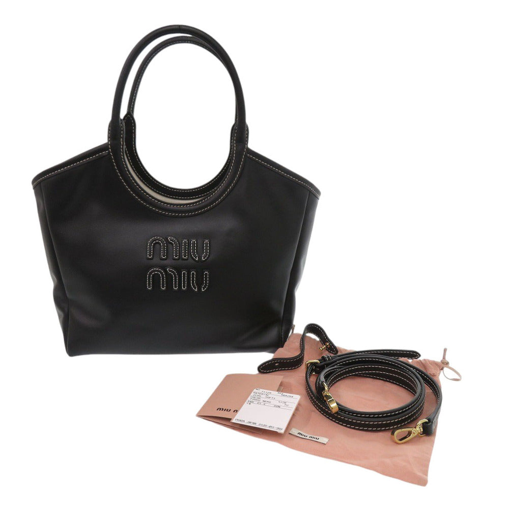 MIUMIU Handbag leather black Ivy Leather Bag Women Used Authentic