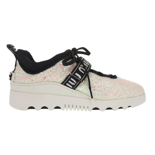 MIUMIU sneakers 5E613B Polyester, Cotton white Glitter logo strap sneakers Women 37.5 Used Authentic