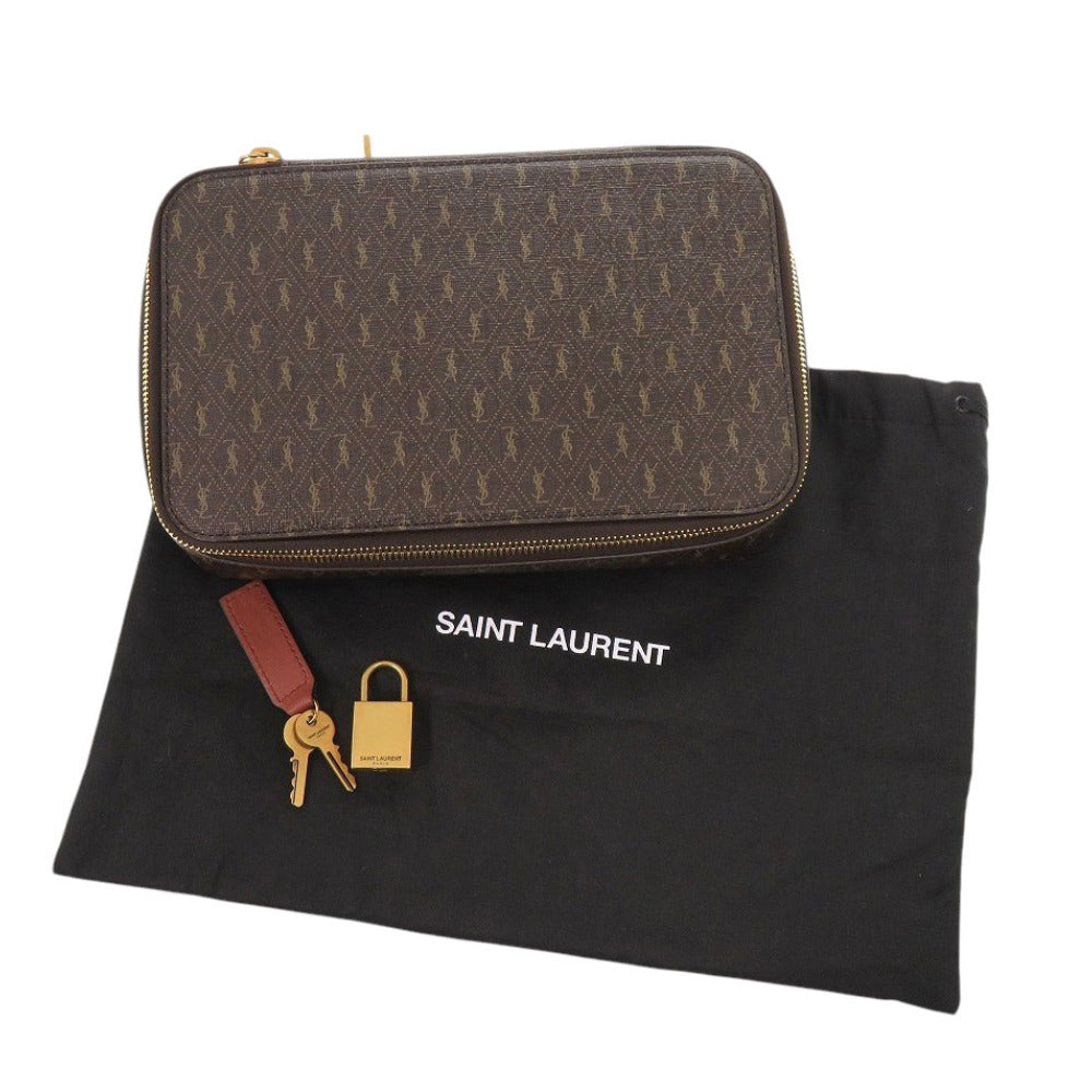 YVES SAINT LAURENT Pouch Monogram canvas Brown Jewelry Box Case unisex(Unisex) Used Authentic