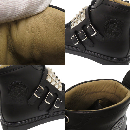 HERMES sneakers leather black Lenox Collier de Sian Studs 40 1/2