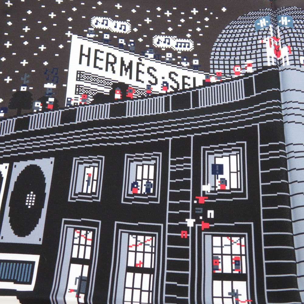 HERMES scarf silk black Carre45 Faubourg Party