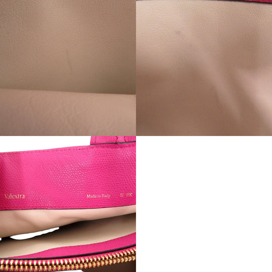 Valextra Handbag Calfskin Magenta Pink Embossing J bag Women Used Authentic